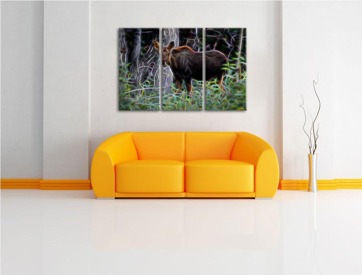 schöne Elchkuh im hohen Gras NewArt 3-Teiler Leinwandbild 120x80 Bild auf Leinwand, XXL riesige Bild