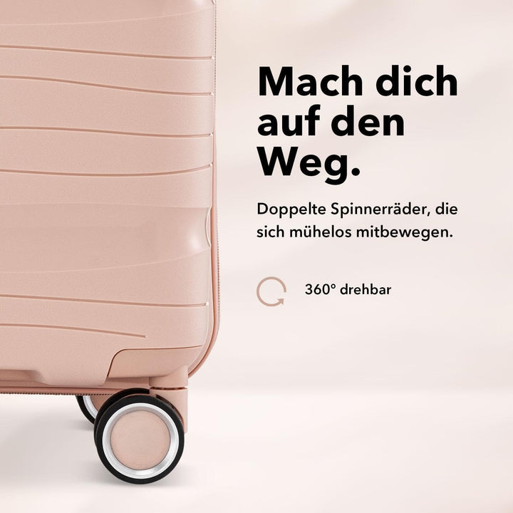 Travel One Kofferset 4-teilig – Hellrosa – Hartschalen Trolley-Set 32/60/98L, Zahlenschloss & 360° R