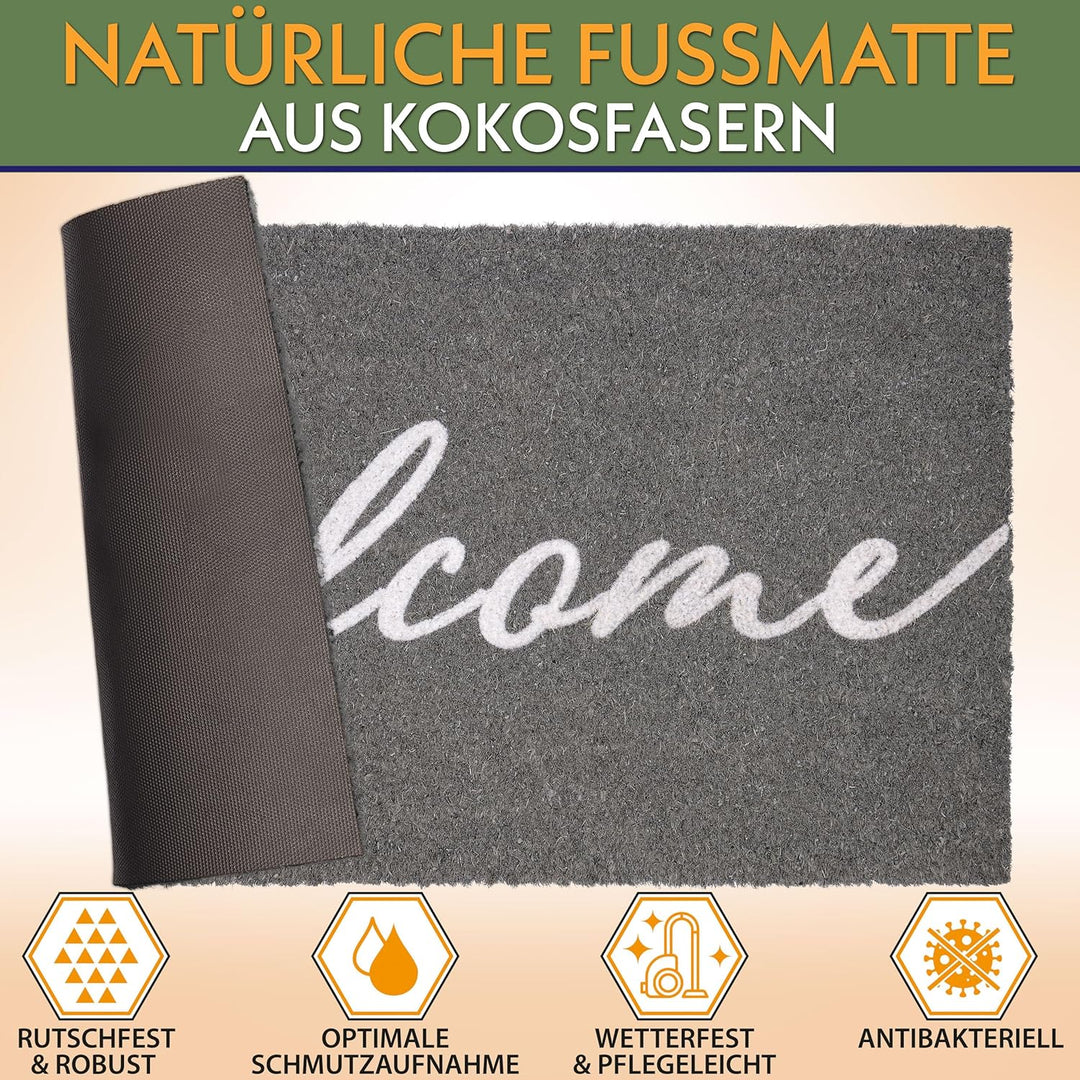 BRUBAKER Fussmatte für Aussen und Innen - Welcome - 45 x 75 cm Schmutzfangmatte aus 100% Kokos - Ant