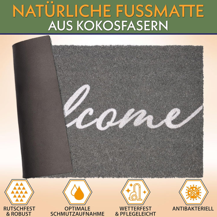 BRUBAKER Fussmatte für Aussen und Innen - Welcome - 45 x 75 cm Schmutzfangmatte aus 100% Kokos - Ant