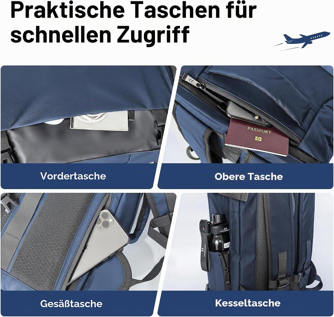 NANDADEVI Rucksack Herren, 40l, grosser, robuster, wasserabweisender Wanderrucksack mit Trocken- und