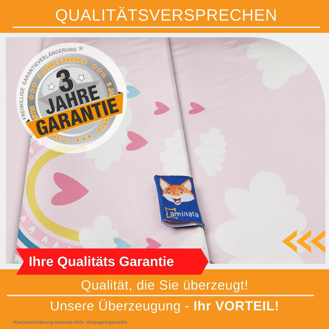 Aminata kids Kinderbettwäsche 100x135 Kinder Mädchen Baumwolle Regenbogen | Wende-Kinder-Bettwäsche-