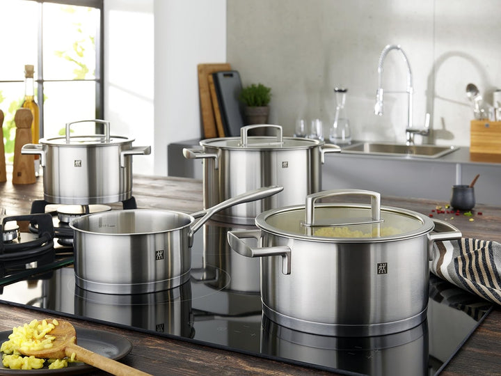 ZWILLING Kochtopf-Set, 5-tlg., 4 Deckel, Induktionsgeeignet, Edelstahl, Vitality & Sieb, Edelstahl,