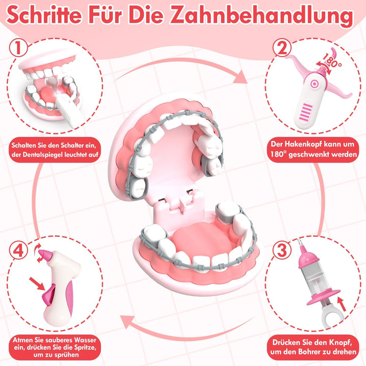 Lehoo Castle Arztkoffer Kinder ab 3 Jahre, Zahnarzt Spielzeug, Doktorkoffer, Rollenspiel für Kinder