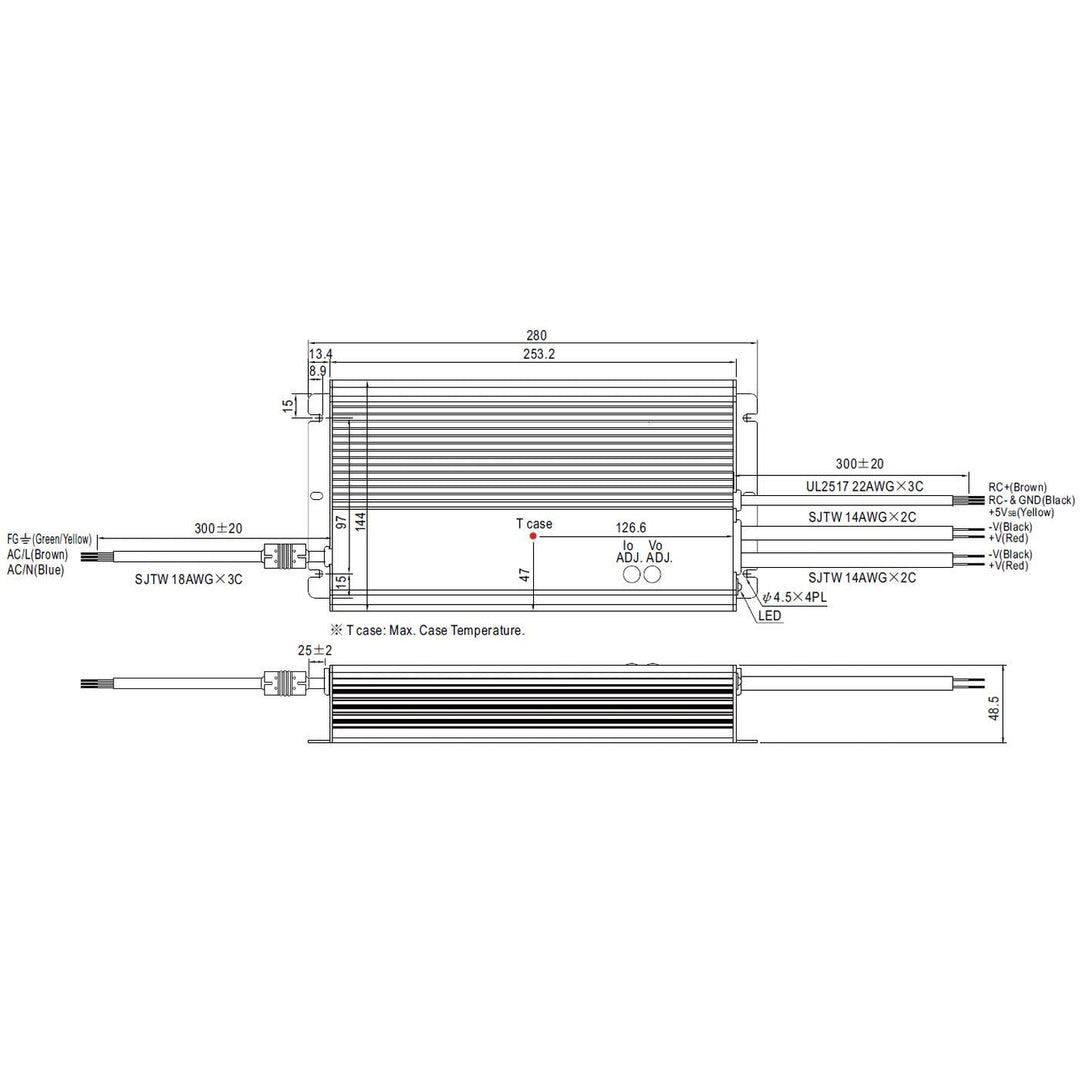 MeanWell HLG-600H-24A 600W 24V 25A LED Netzteil IP65, HLG-600H-24A