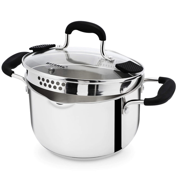 3.5L Edelstahl 18/8 Kochtopf Induktionsgeeignet für alle Herdarten, Glasdeckel mit Abgiesslöchern, S