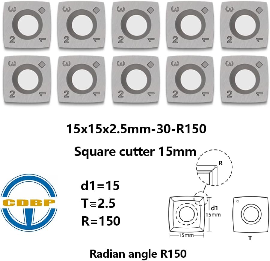 CDBP HM Vorschneid-Wendeplatten 15x15x2,5mm mit R150 Radius Schneidekante für Schaftfräser-Fräswerkz
