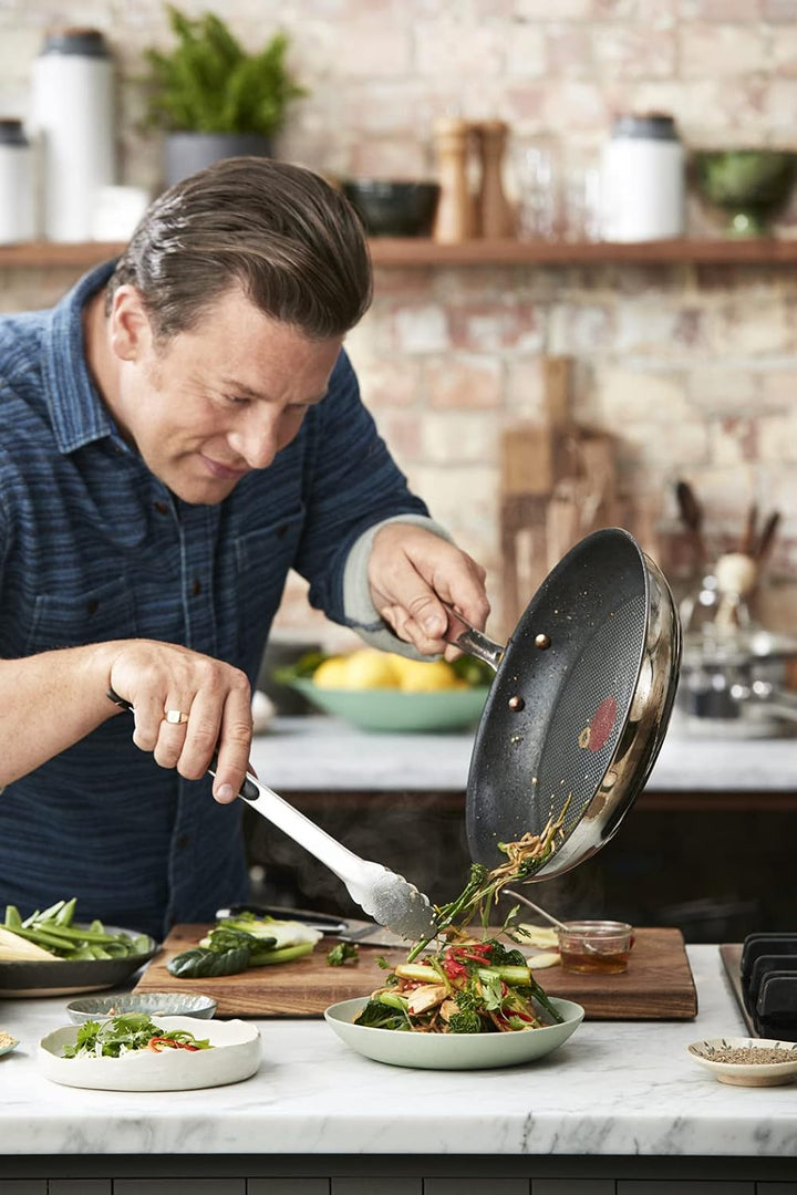 Tefal Jamie Oliver Brushed 3-teiligiges Pfannenset E011S3.VEG | Bestehend aus Pfanne 20cm + 24cm + 2