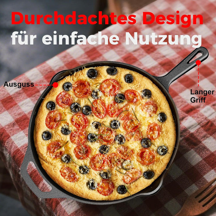 YASHE Gusseisenpfanne 26 CM, flache Bratpfanne für Steak und Fleisch, induktionsgeeignet, ofenfest,