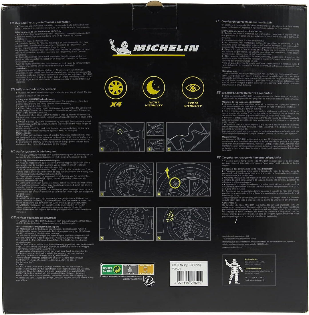Michelin 0090 Radkappen, 4 Stück, NVS 942 Grau 13" pollici, 13" pollici