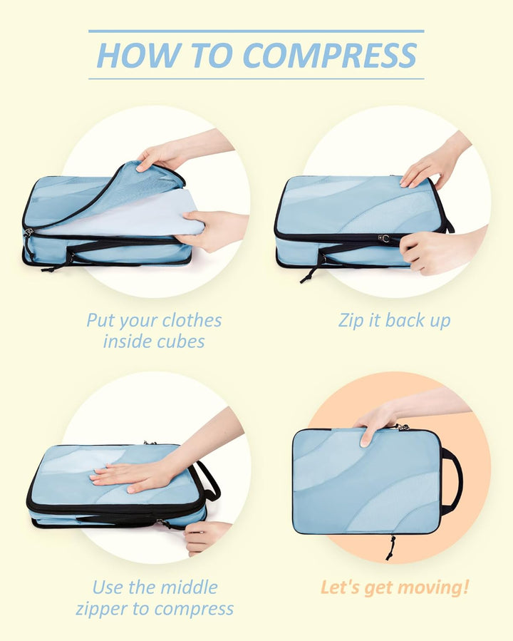BAGSMART Packing Cubes Compression 6 Stück, Packwürfel Kompression Koffer Organizer Set, Travel Esse