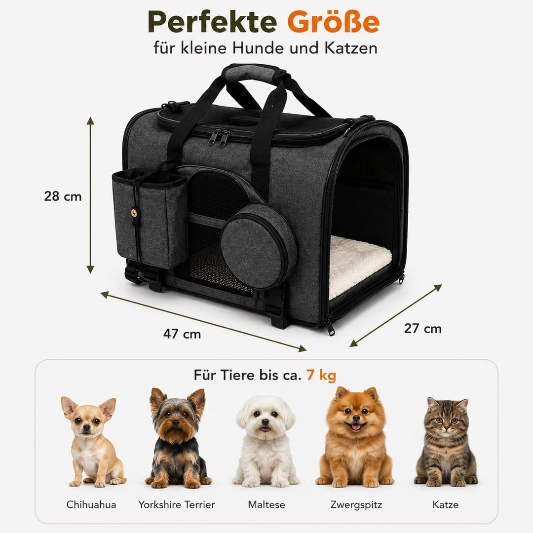 Hundetransportbox faltbar 47x27x28 cm für kleine Hunde &amp; Katzen bis 7 kg (grau), grau