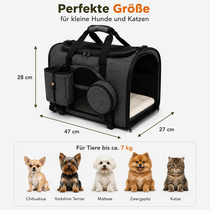 Hundetransportbox faltbar 47x27x28 cm für kleine Hunde &amp; Katzen bis 7 kg (grau), grau