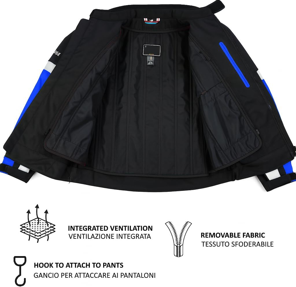 BI ESSE Jacke aus Stoff für Motorrad, Scooter, Reisen, belüftet, Blau XS Blau, XS Blau
