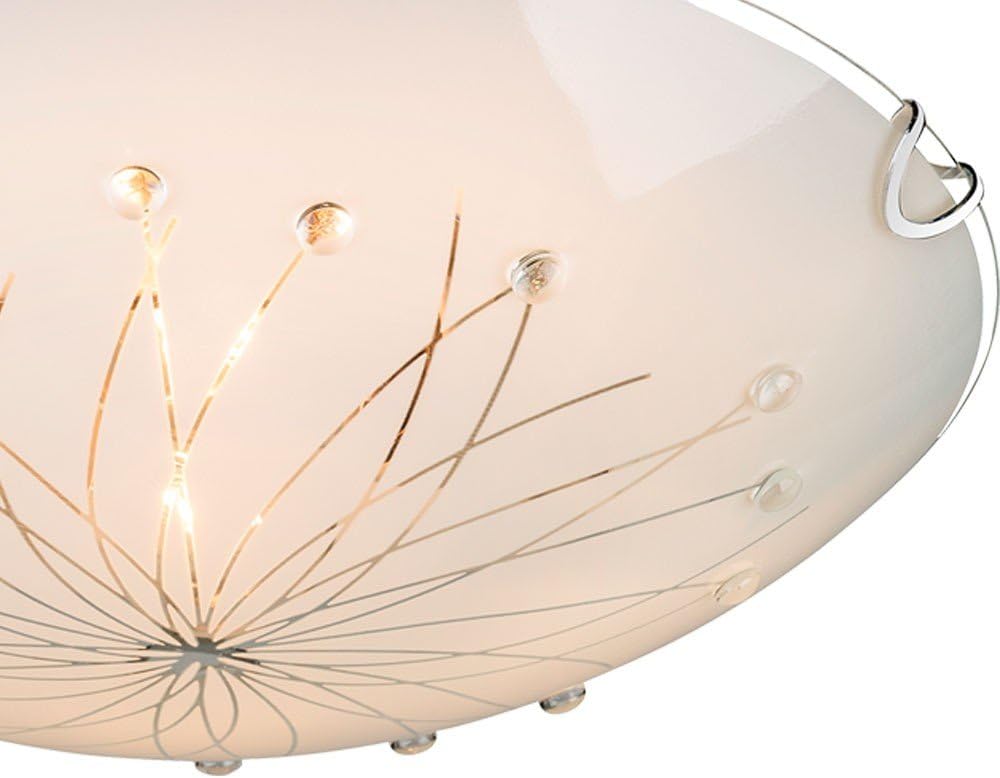 Design Decken Leuchte Glas satiniert Dekor Linien Steine klar Lampe Chrom Globo 40402-2