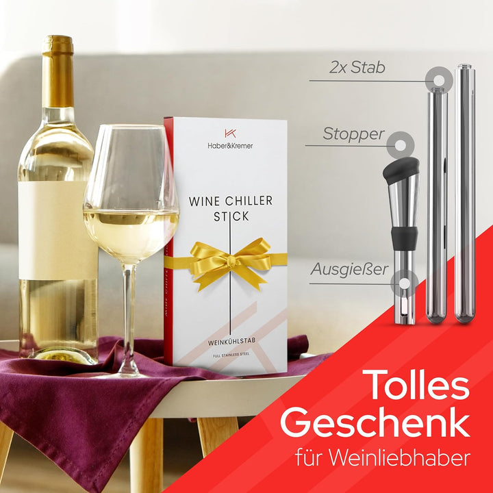 Haber&amp;Kremer® (2x) Weinkühlstab - Erstklassige Kühlung - Hochwertiger Weinkühler Stab aus 100% Edels