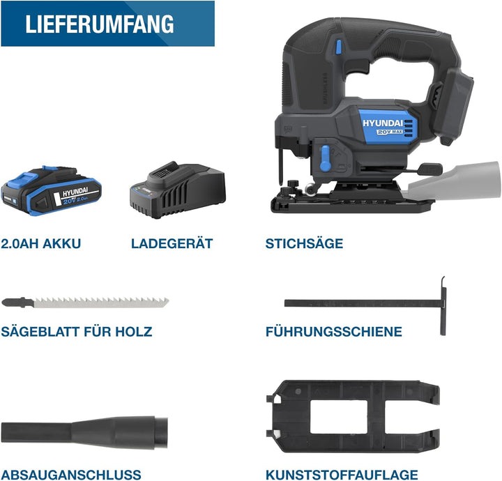 HYUNDAI Akku-Stichsäge JS20X-26 (mit 1 x 2.0Ah Akku/Ladegerät), mit 1 x 2.0Ah Akku/Ladegerät