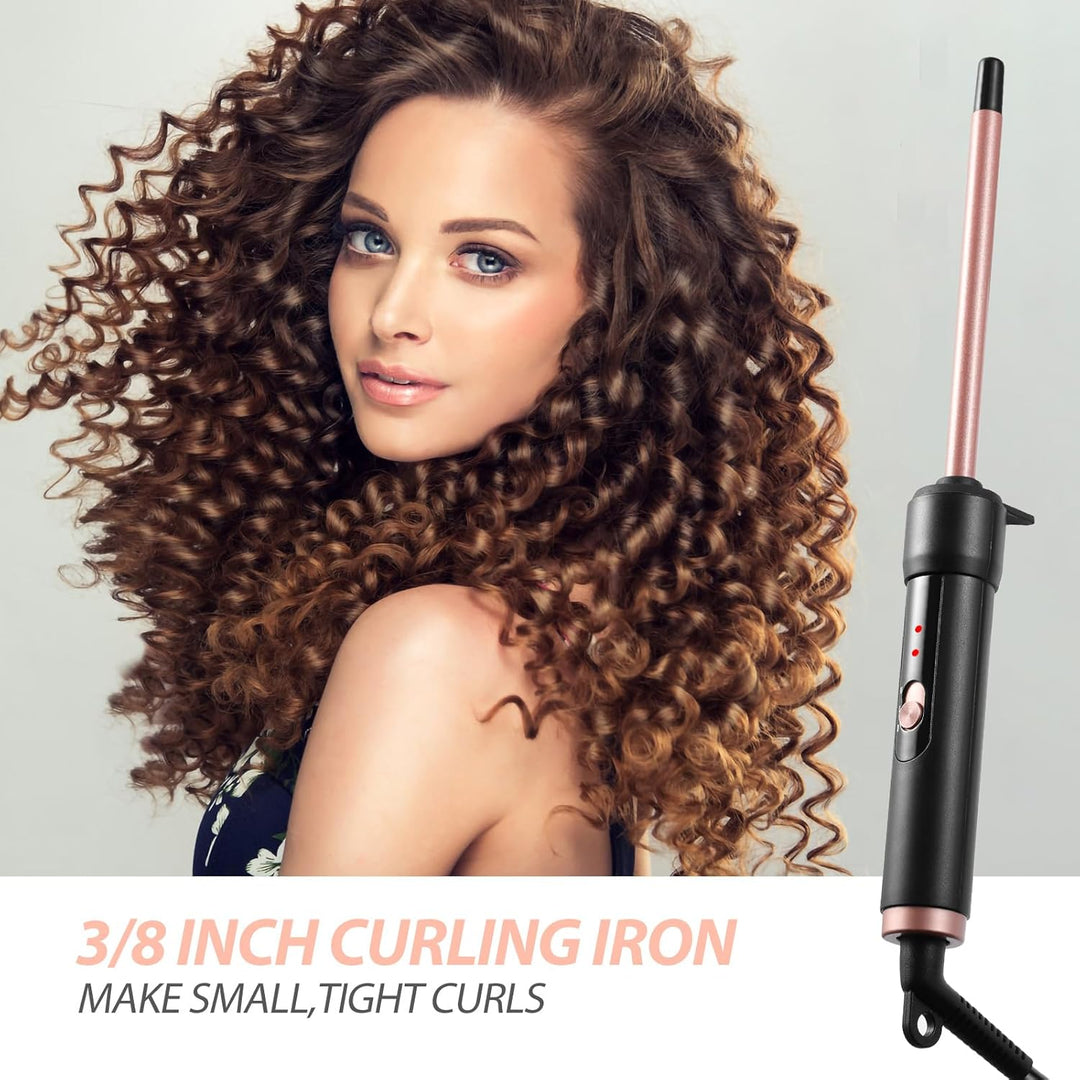 Lockenstab Kleine Locken, Haglater Mini Lockenstäbe 9mm, Dünner Lockenstab Dünn enge Locken, 2 Tempe