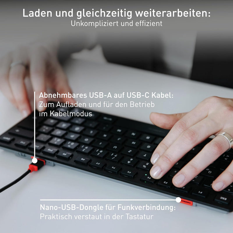 CHERRY KW 9200 Mini, kompakte Multi-Device-Tastatur für bis zu 4 Endgeräte, Britisches Layout (QWERT