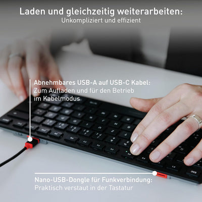 CHERRY KW 9200 Mini, kompakte Multi-Device-Tastatur für bis zu 4 Endgeräte, Deutsches Layout (QWERTZ