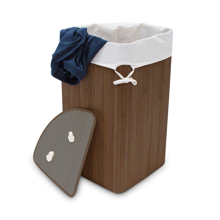 Relaxdays Eckwäschekorb Bambus, faltbare Wäschebox 60 l, platzsparend, Wäschesack Baumwolle, 65 x 49