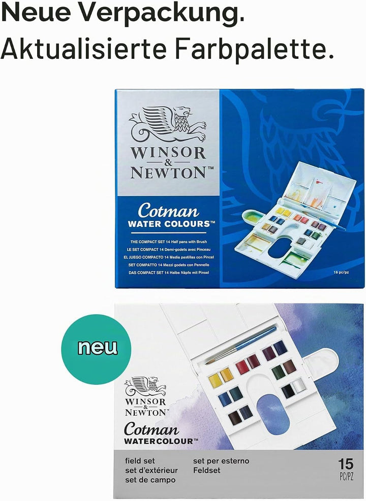 Winsor &amp; Newton 0390083 Cotman Compact Aquarellfarben Set, lebendige Wasserfarben mit hoher Lichtech