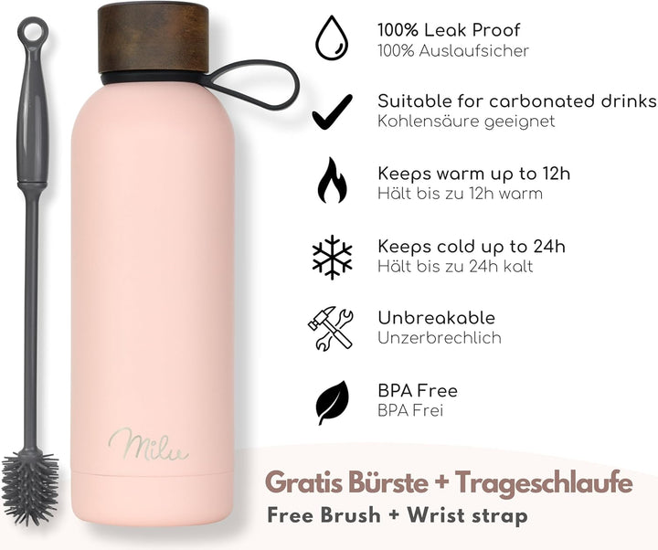Milu Thermosflasche 750ml Isolierte Edelstahl Thermo Trinkflasche Thermoskanne Auslaufsichere Isolie