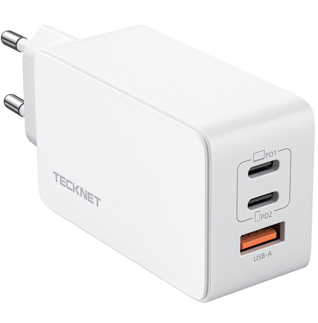 TECKNET 65W USB C Ladegerät, 3-Port PD3.0/QC4.0 Type C Netzteil mit GaN Tech Schnellladegerät Charge