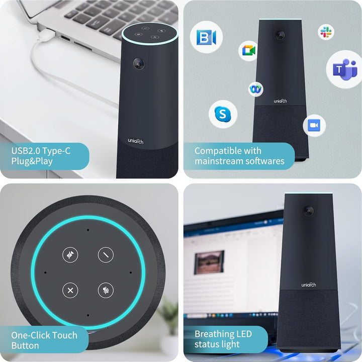 uniarch Conferencing Camera with Build-in Microphone and Speaker, 2K Conferencing Webcam with Noise