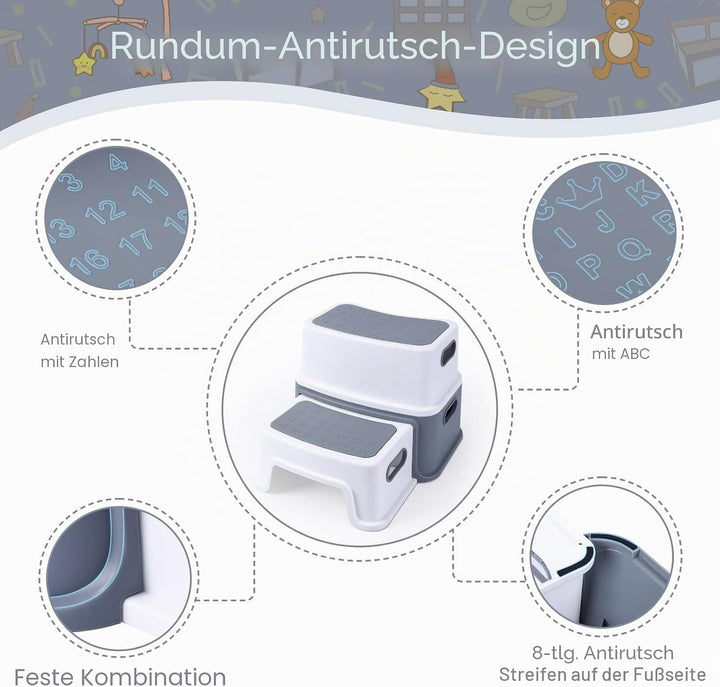 Tritthocker Kinder 2 Stufen, Zweistufiger Robuster Hocker Stabil &amp; Leicht, Tritthocker für Badezimme