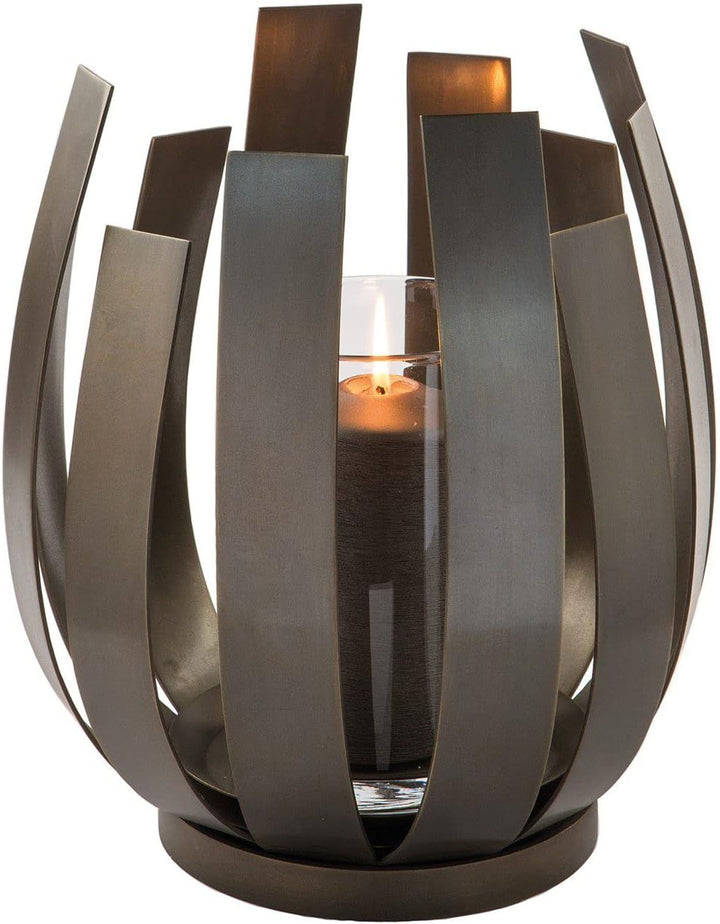 Windlicht Orfea, 28x30cm, mit Glas, Edelstahl, antik bronzefarben, von Fink