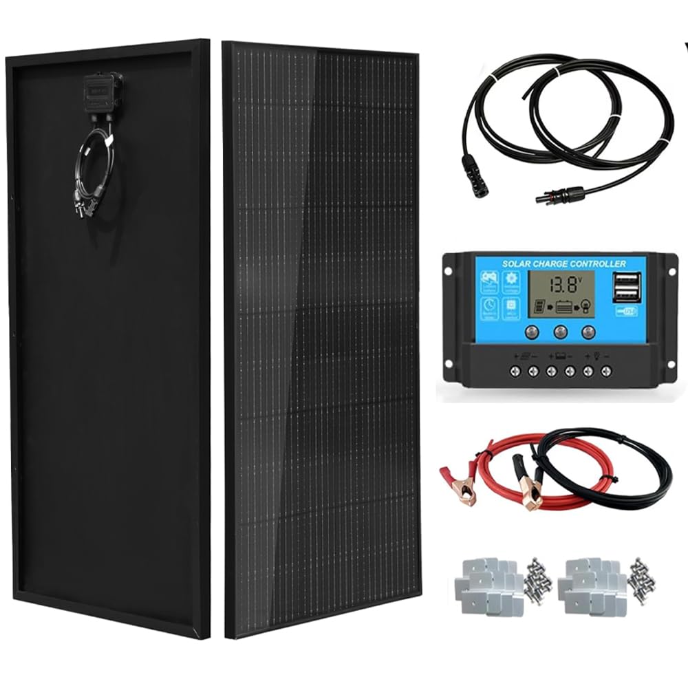 100W Solarpanel Kit Solar Set 12V, Schwarz 100 Watt Solarmodul + 20A Laderegler Solaranlage Komplett