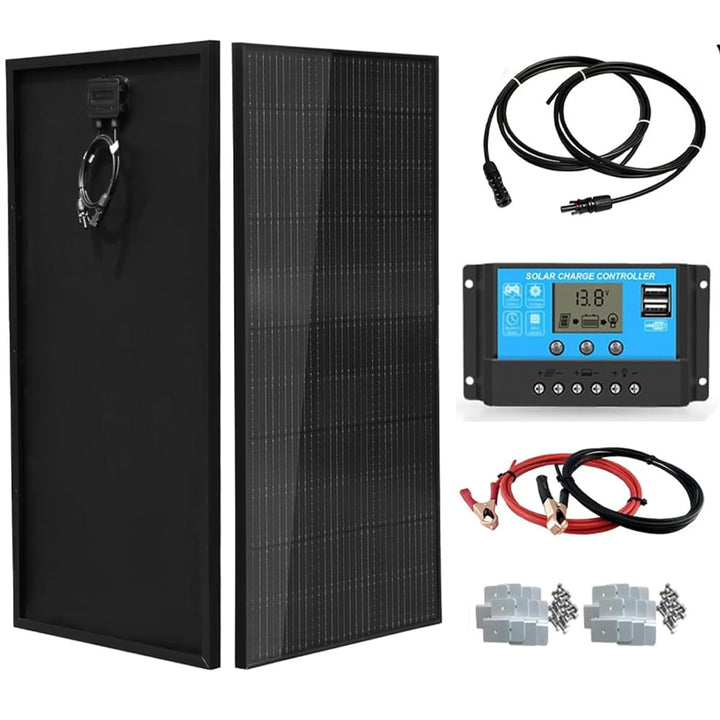 100W Solarpanel Kit Solar Set 12V, Schwarz 100 Watt Solarmodul + 20A Laderegler Solaranlage Komplett
