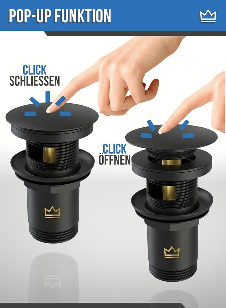 FEINER Universal Waschbecken Ablaufgarnitur für Waschbecken & Waschtisch Aller Art (Matt Schwarz) MI