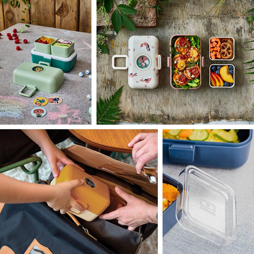 monbento - Lunchbox Kinder MB Tresor rosa Birds - Brotdose Kinder mit 3 Fächern - Ideal für Mittages