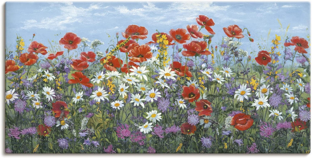 ARTland Leinwandbilder Wandbild Bild auf Leinwand 100 x 50 cm Botanik Blumenwiese Malerei Bunt A7SR
