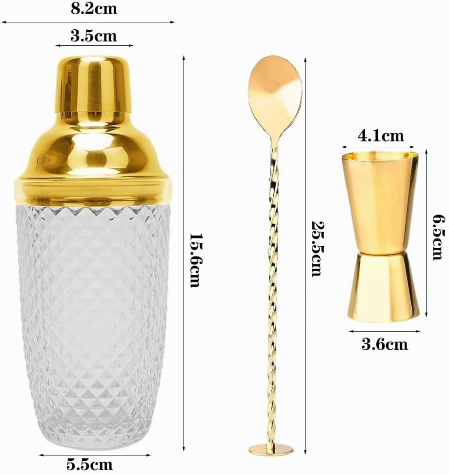 LUPATDY Glas Cocktailshaker,400ml Cocktail Shaker Set,Cocktail Shaker Glas Mixer mit Edelstahl Messb