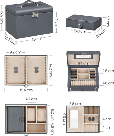 SONGMICS Schmuckkasten, Schmuckkästchen mit 2 Schubladen, abschliessbarer Schmuck-Organizer mit Spie