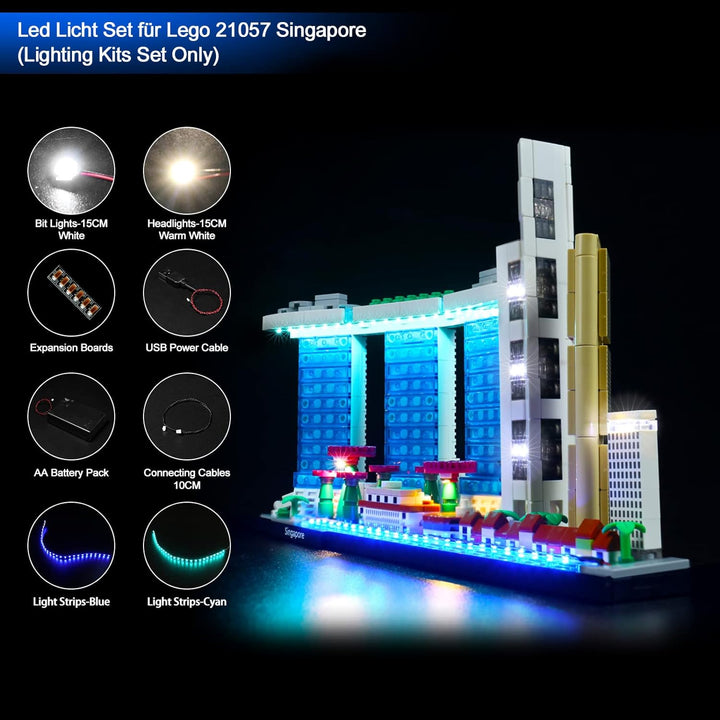 Led Licht Set für Lego Architecture Singapur,Dekorations Led Beleuchtungs Set für Lego 21057 Skyline