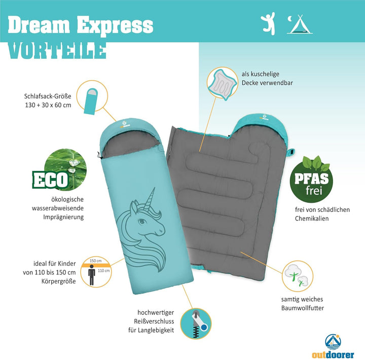 outdoorer Kinderschlafsack Dream Express - Deckenschlafsack für Kinder, mit Baumwolle gefüttert aqua