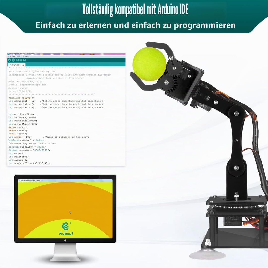 Adeept 5-DOF Roboter-Set, 5-Achsen-Roboter-Armspielzeug, kompatibel mit Arduino IDE, programmierbar,