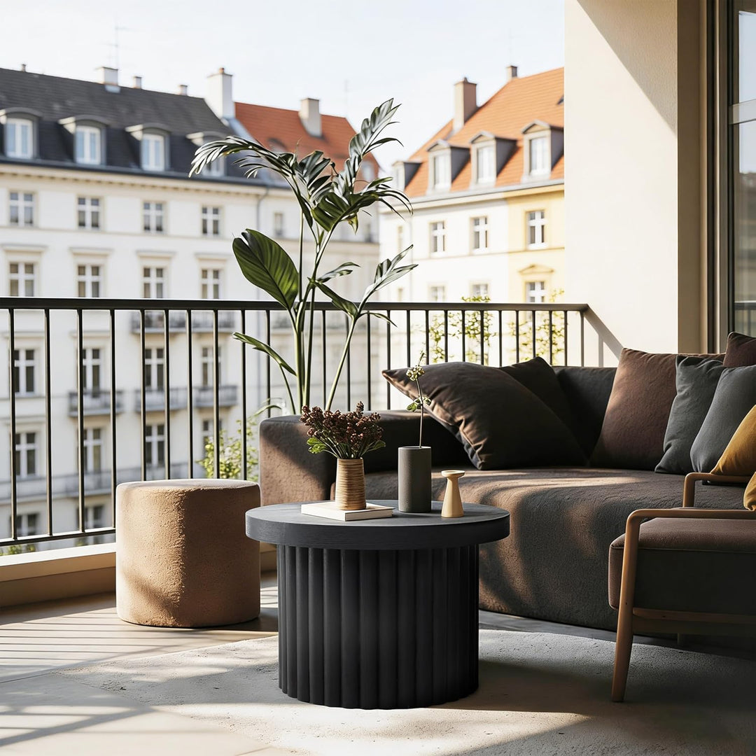 Couchtisch rund, Moderner Wohnzimmertisch in Holz, Kaffeetisch für Wohnzimmer (Schwarzer, Ø60 cm X H