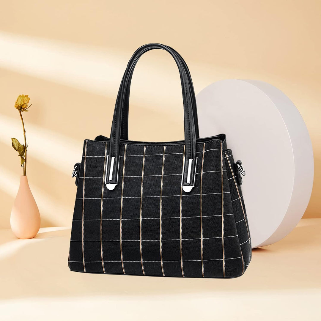 NICOLE & DORIS Damen Handtasche Mittelgross Elegant Handtaschen Karierte Tasche PU Leder Schultertas