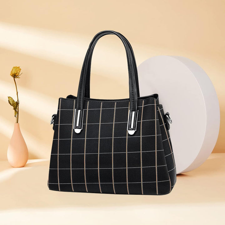 NICOLE & DORIS Damen Handtasche Mittelgross Elegant Handtaschen Karierte Tasche PU Leder Schultertas