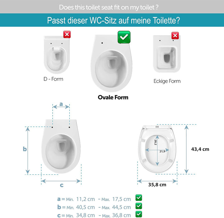 Aqua Bagno | Universeller Toilettendeckel &amp; WC-Sitz mit Absenkautomatik, abnehmbarer Klodeckel O-For