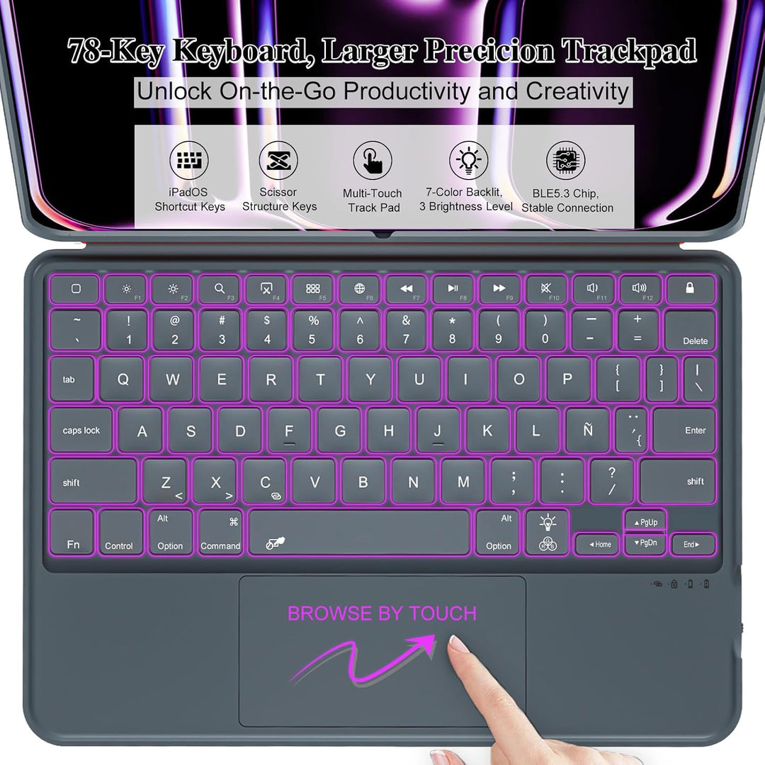 für iPad Pro 13 Zoll Hülle mit Tastatur (M5 2025, M4 2024), Magnetische Abnehmbare Hintergrundbeleuc