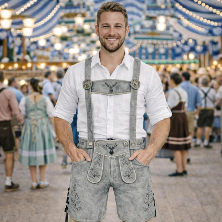 Herren Trachten Lederhose HK5-ANTIK + Träger, Echtes Leder, Gr. 44-60, 44 Mitternachtsgrau
