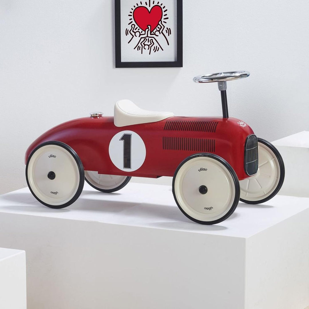 Vilac - Rutschauto Vintage Rot und Creme aus Metall – neue Räder &amp; Sitzfläche cremeweiss raffiniert