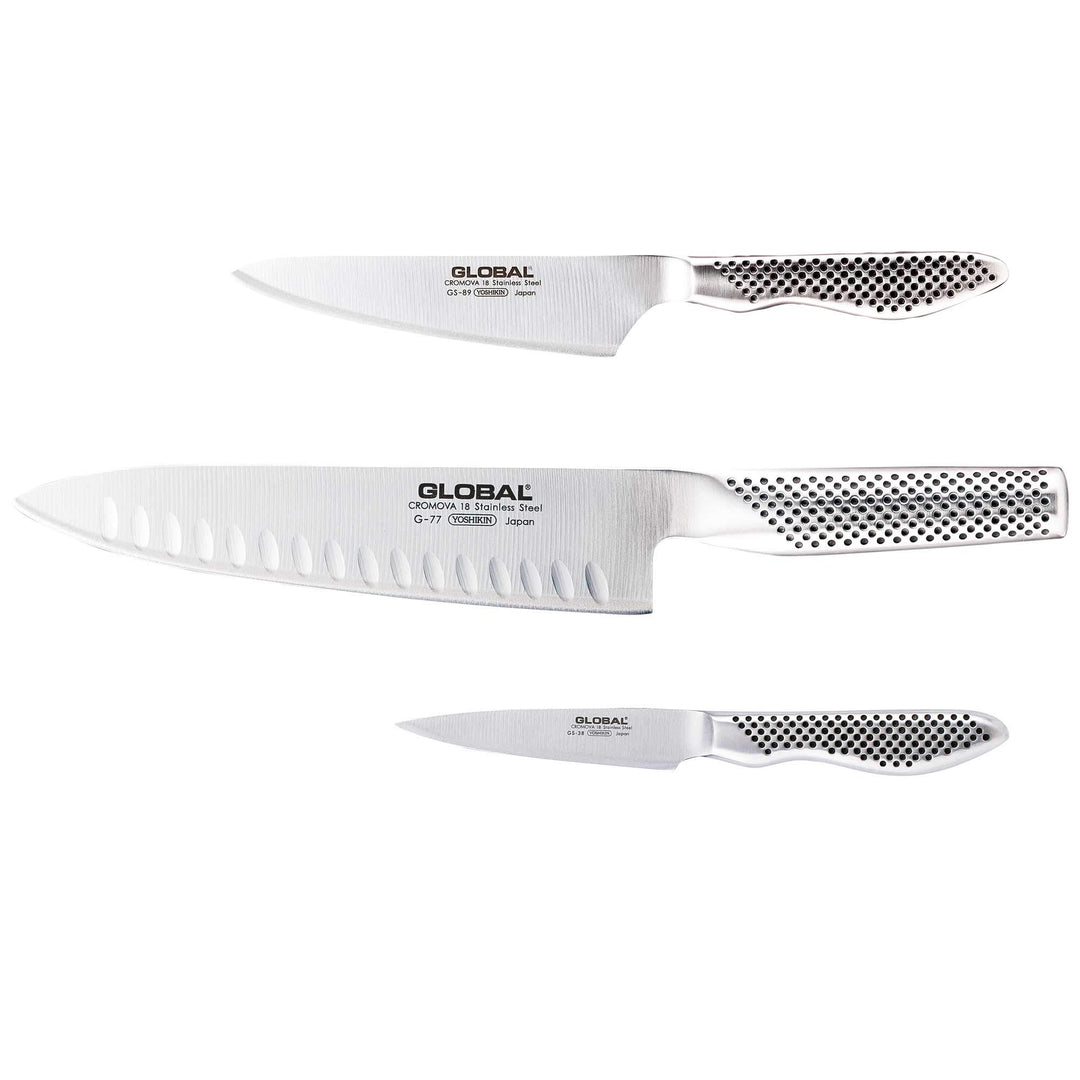 Global G-773889 Messerset 3-teilig bestehend aus G-77 Kochmesser 20cm, GS-38 Putzmesser 10cm & GS-89