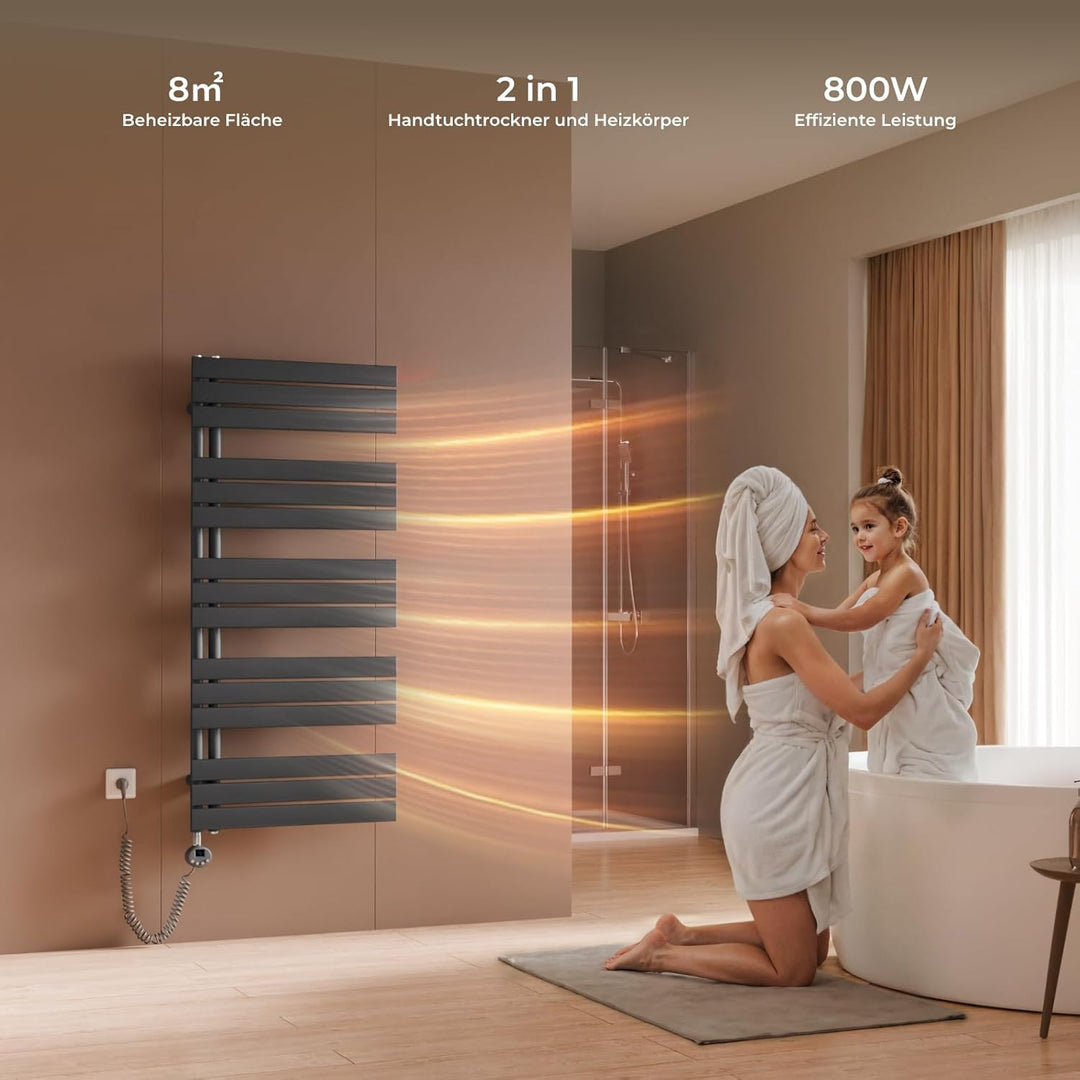 S'AFIELINA Badheizkörper Elektrisch 1320×600mm Anthrazit, 800W Handtuchheizkörper Elektrisch mit The